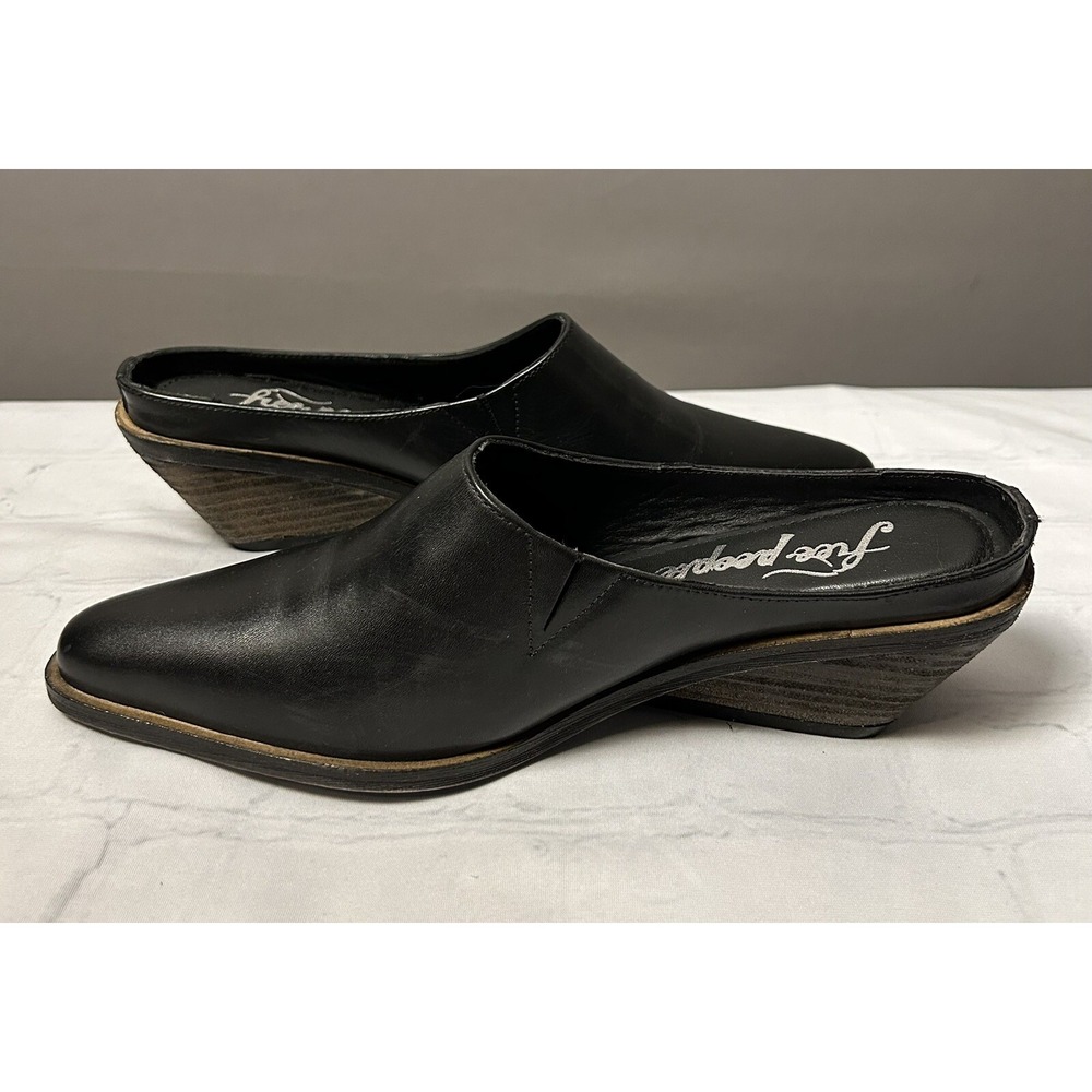Free People Tallulah Mule Womens US 8.5 EU 38.5 Black Leather Western Wedge - Picture 7 of 10